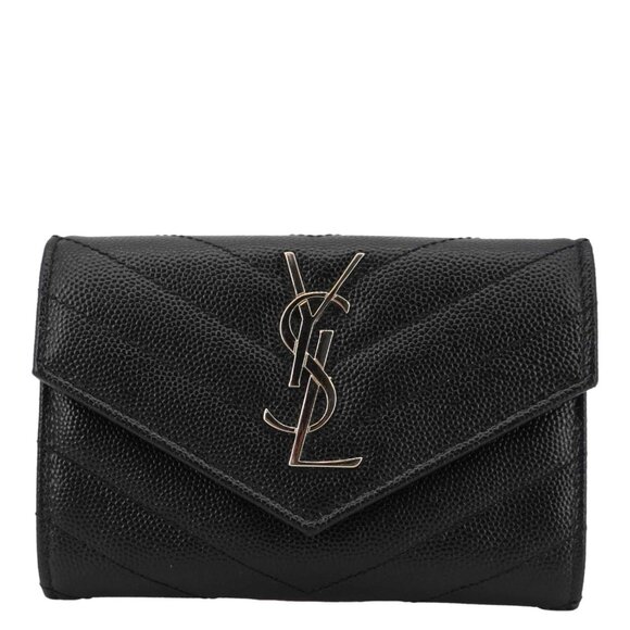 Yves Saint Laurent  Monogram Envelope Small Grain de Poudre Leather Wallet Black - Picture 1 of 12